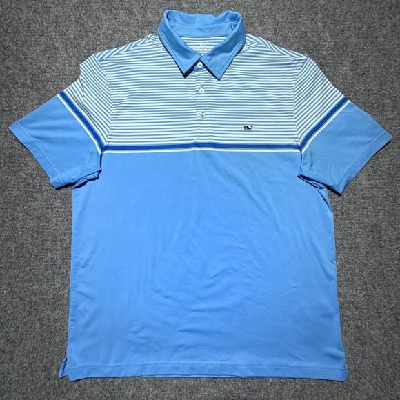 Vineyard Vines Men's Striped Polo Shirt Blue White Short Sleeve Size‎ L EUC - Picture 8 of 8